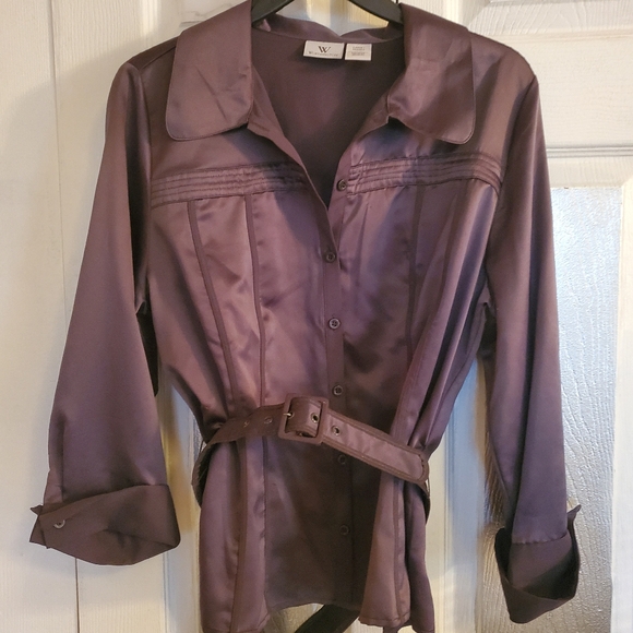 Worthington Tops - Worthington Slate Gray Blouse With Belt S Lg